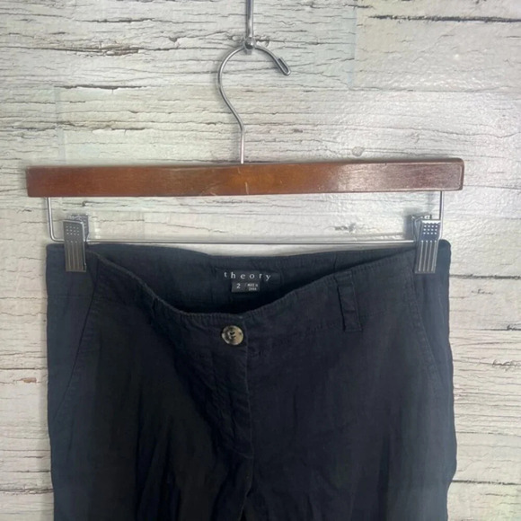 Theory Potter Cargo Pants black size 2 cropped linen - Picture 3 of 9